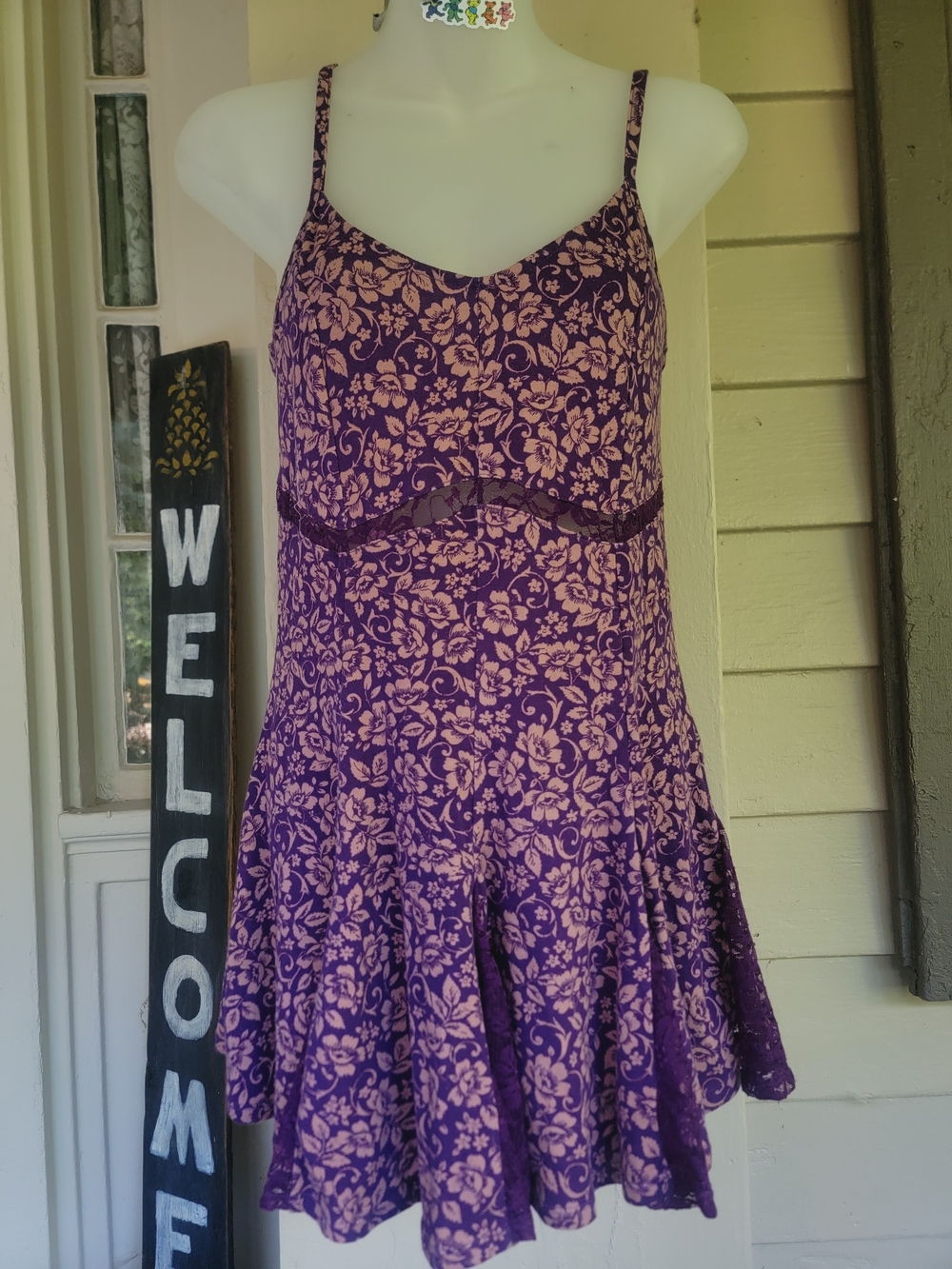 Free People Intimately Lace Godet Purple Floral Print Mini Slip Strappy Dress